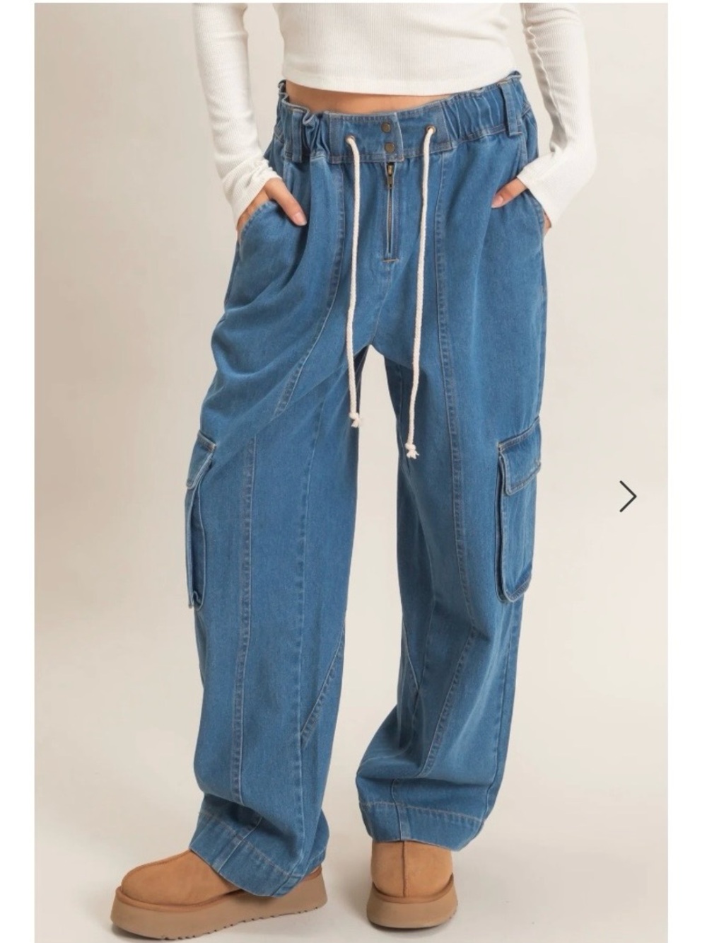 Casual Drawstring Cargo Denim Pants - Blue Hyfve